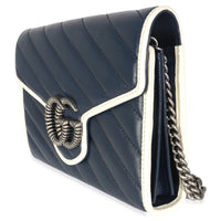 Navy Calfskin Matelasse Diagonal Torchon GG Marmont Chain Wallet