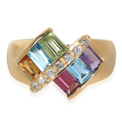 Yellow Gold Diamond Rainbow Gemstone Ring