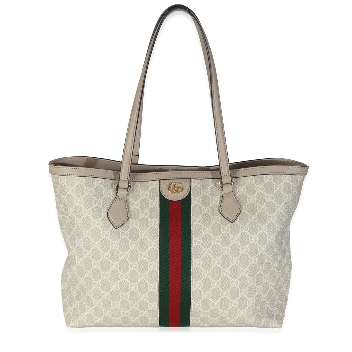White GG Supreme Monogram Dollar Calfskin Web Medium Ophidia Shopping Tote