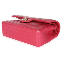 Dark Pink Chevron Lambskin Small Classic Double Flap Bag