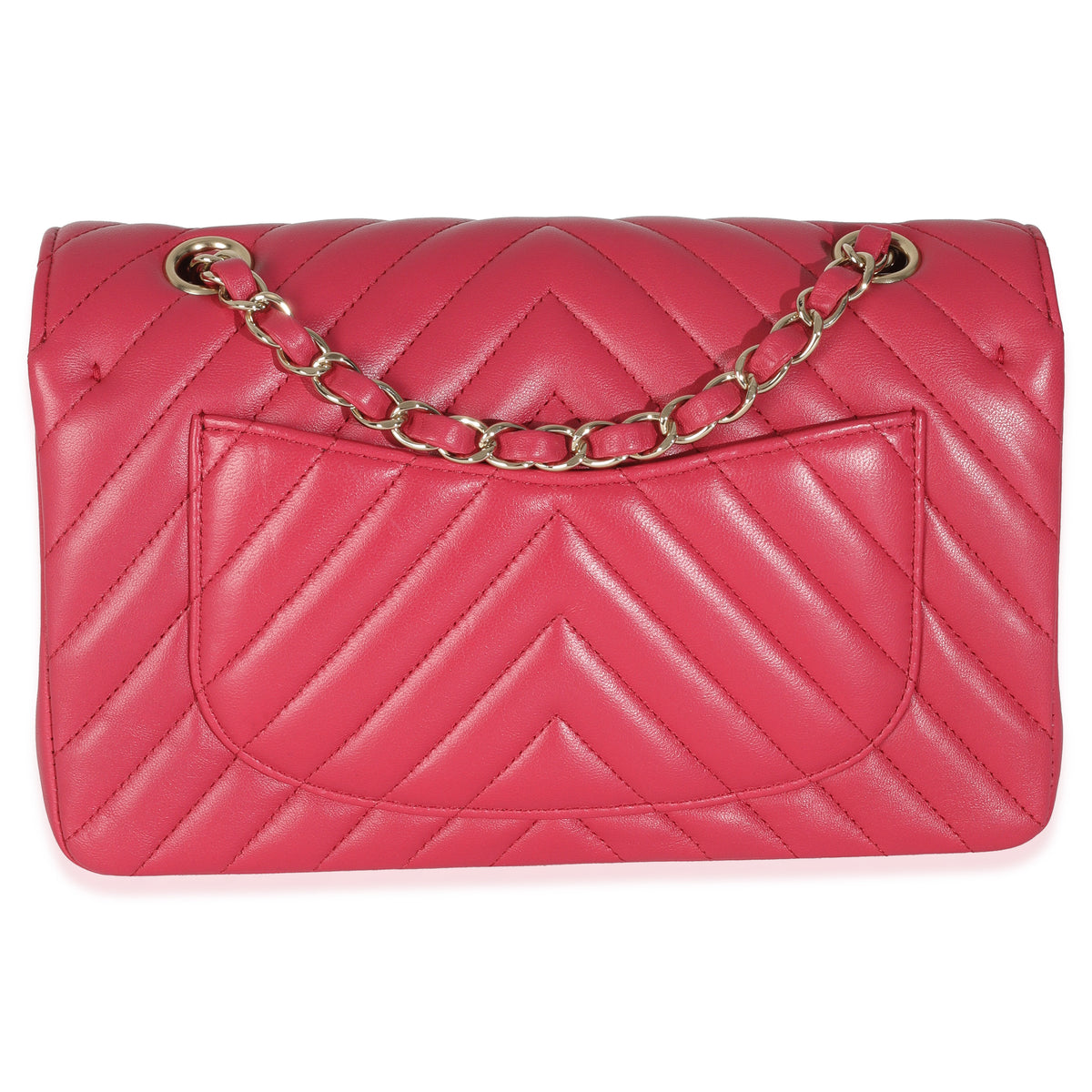 Dark Pink Chevron Lambskin Small Classic Double Flap Bag