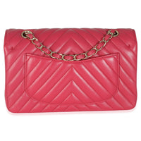 Dark Pink Chevron Lambskin Small Classic Double Flap Bag
