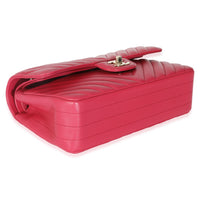 Dark Pink Chevron Lambskin Small Classic Double Flap Bag