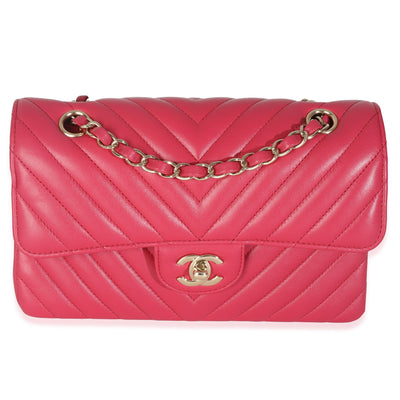 Dark Pink Chevron Lambskin Small Classic Double Flap Bag