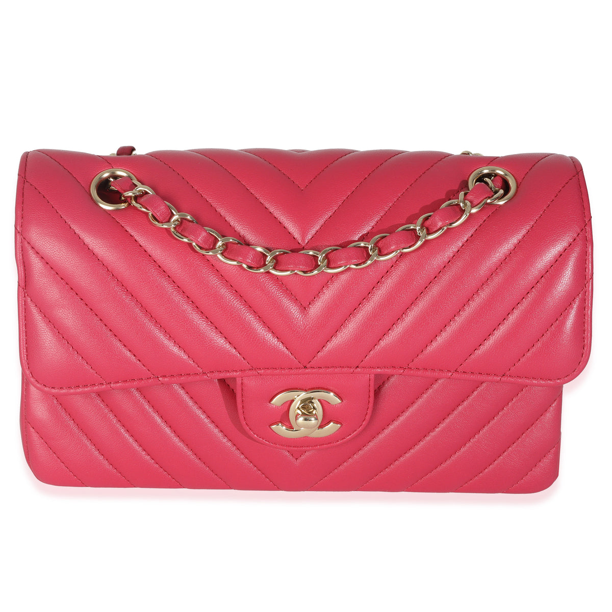 Dark Pink Chevron Lambskin Small Classic Double Flap Bag