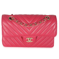Dark Pink Chevron Lambskin Small Classic Double Flap Bag