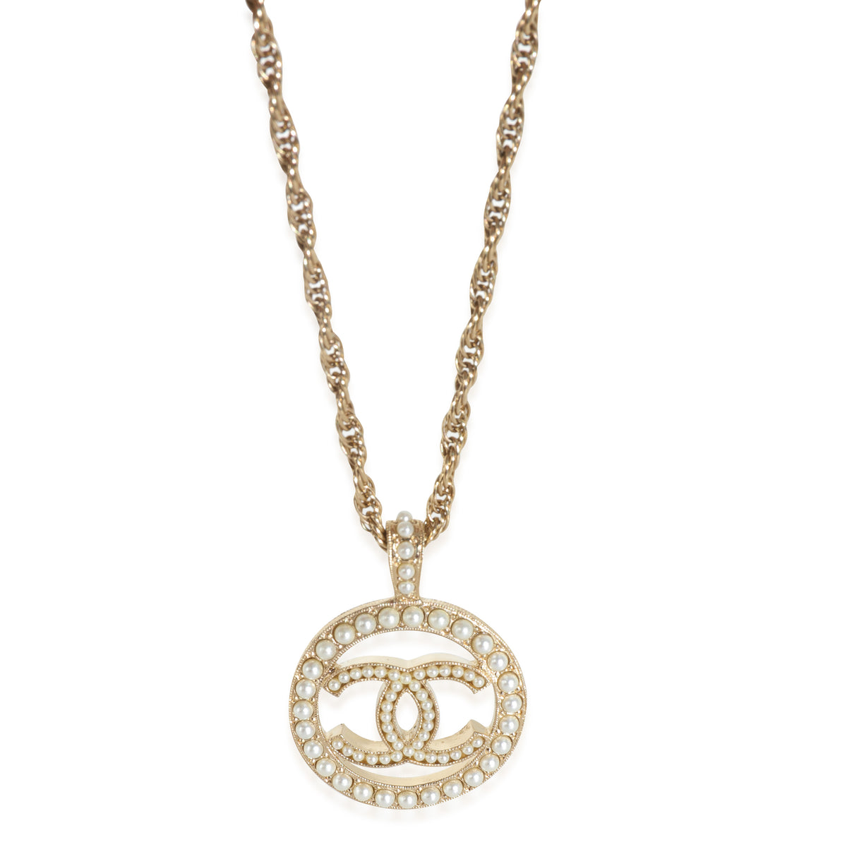 Gold-Plated  2022 Faux Pearl CC Pendant