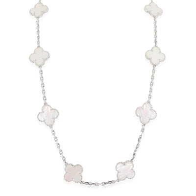 White Gold Mother Of Pearl Vintage Alhambra Necklace