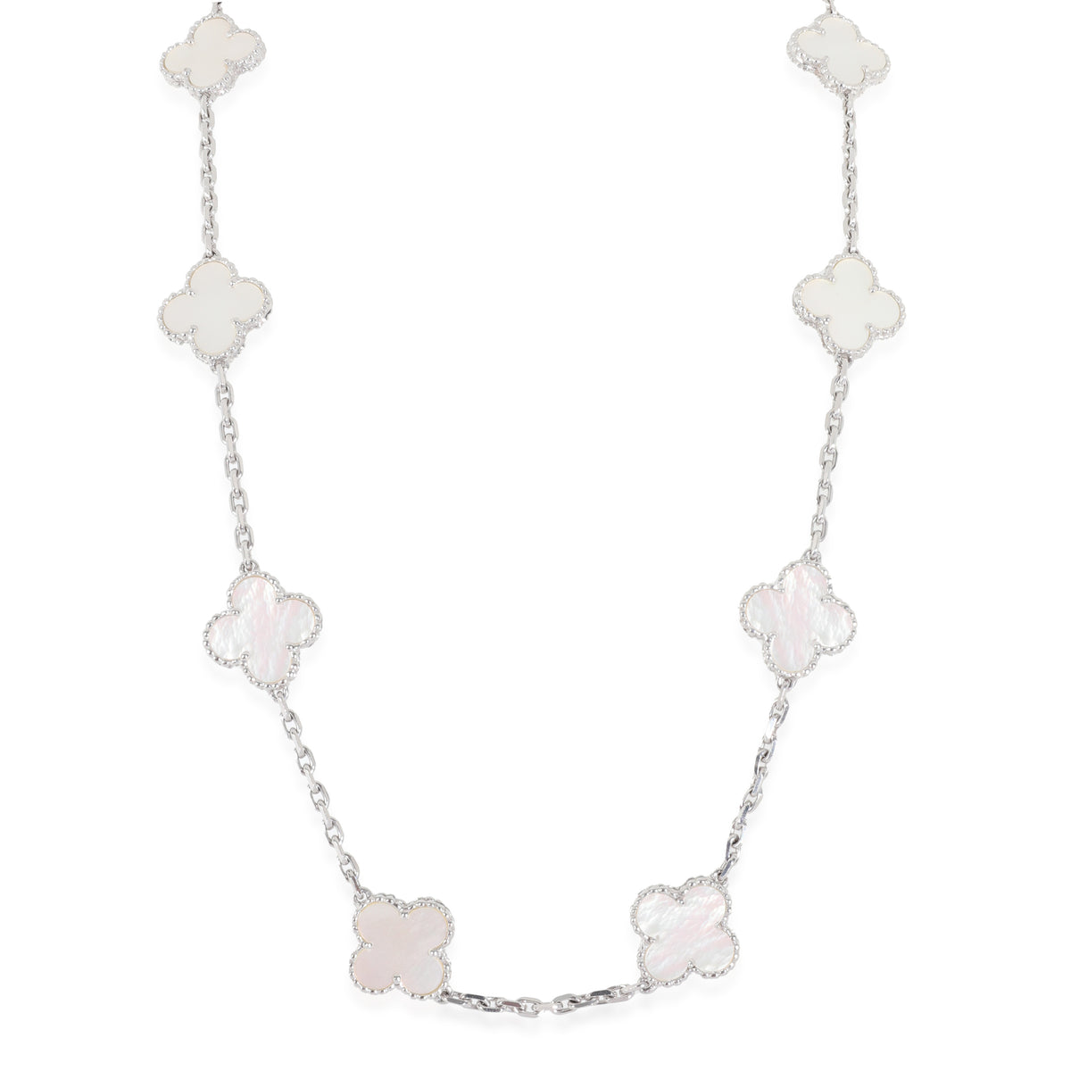 White Gold Mother Of Pearl Vintage Alhambra Necklace