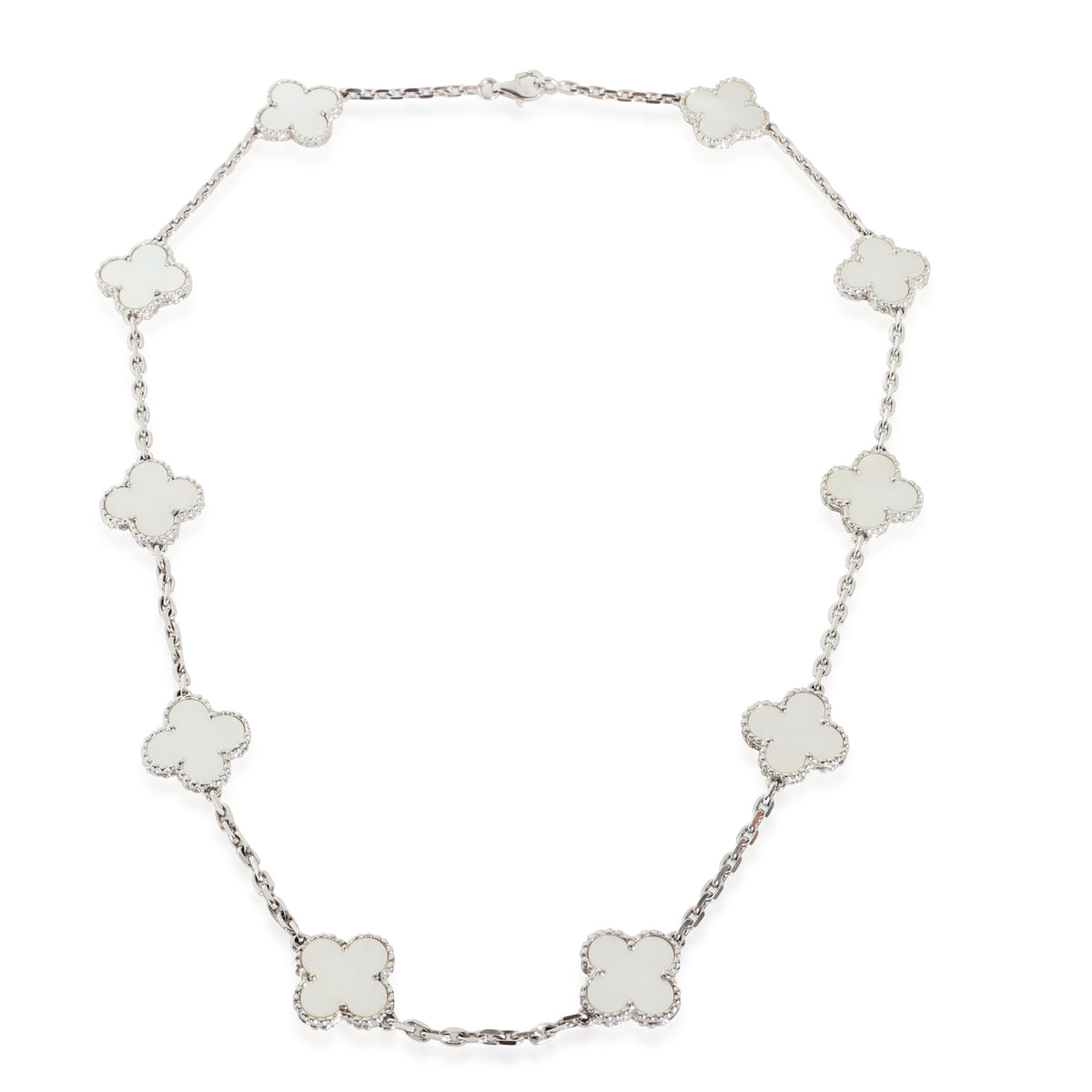 White Gold Mother Of Pearl Vintage Alhambra Necklace