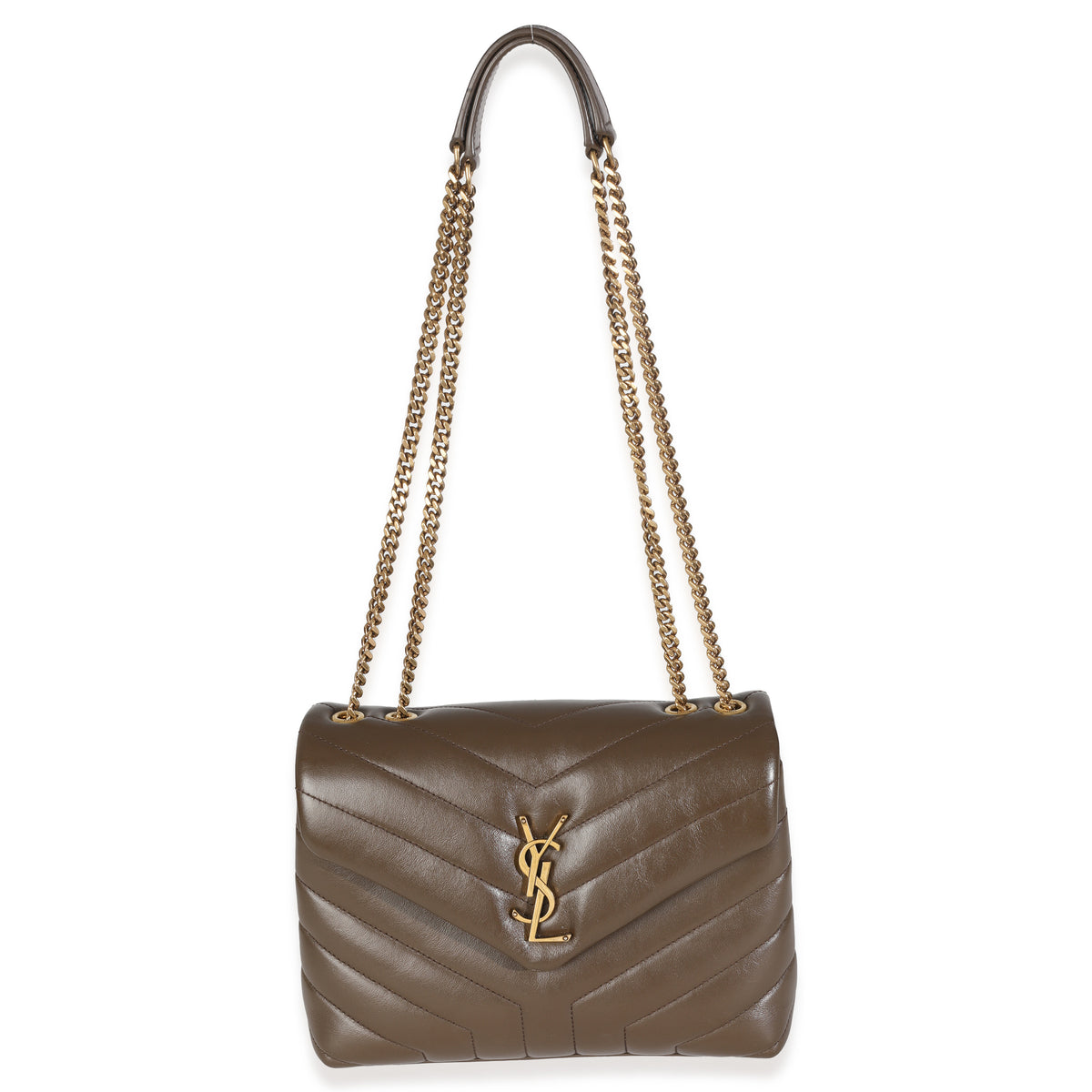 Dark Beige Calfskin Y Quilted Monogram Small Loulou Chain Satchel
