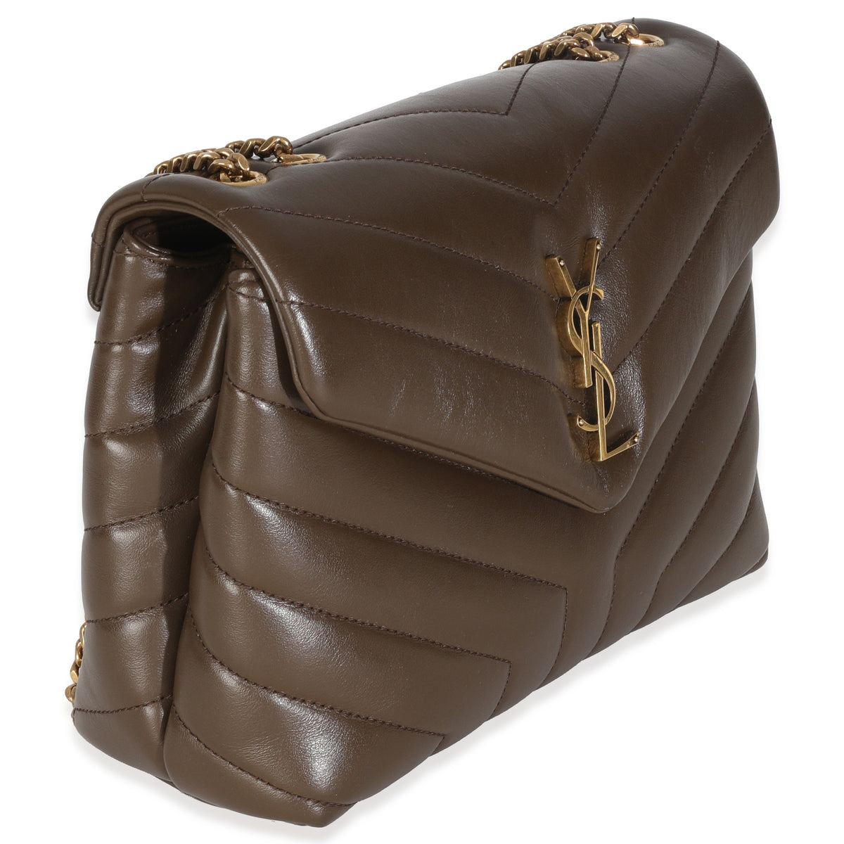 Dark Beige Calfskin Y Quilted Monogram Small Loulou Chain Satchel