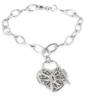 Sterling Silver  Filigree Heart & Key Charm Bracelet