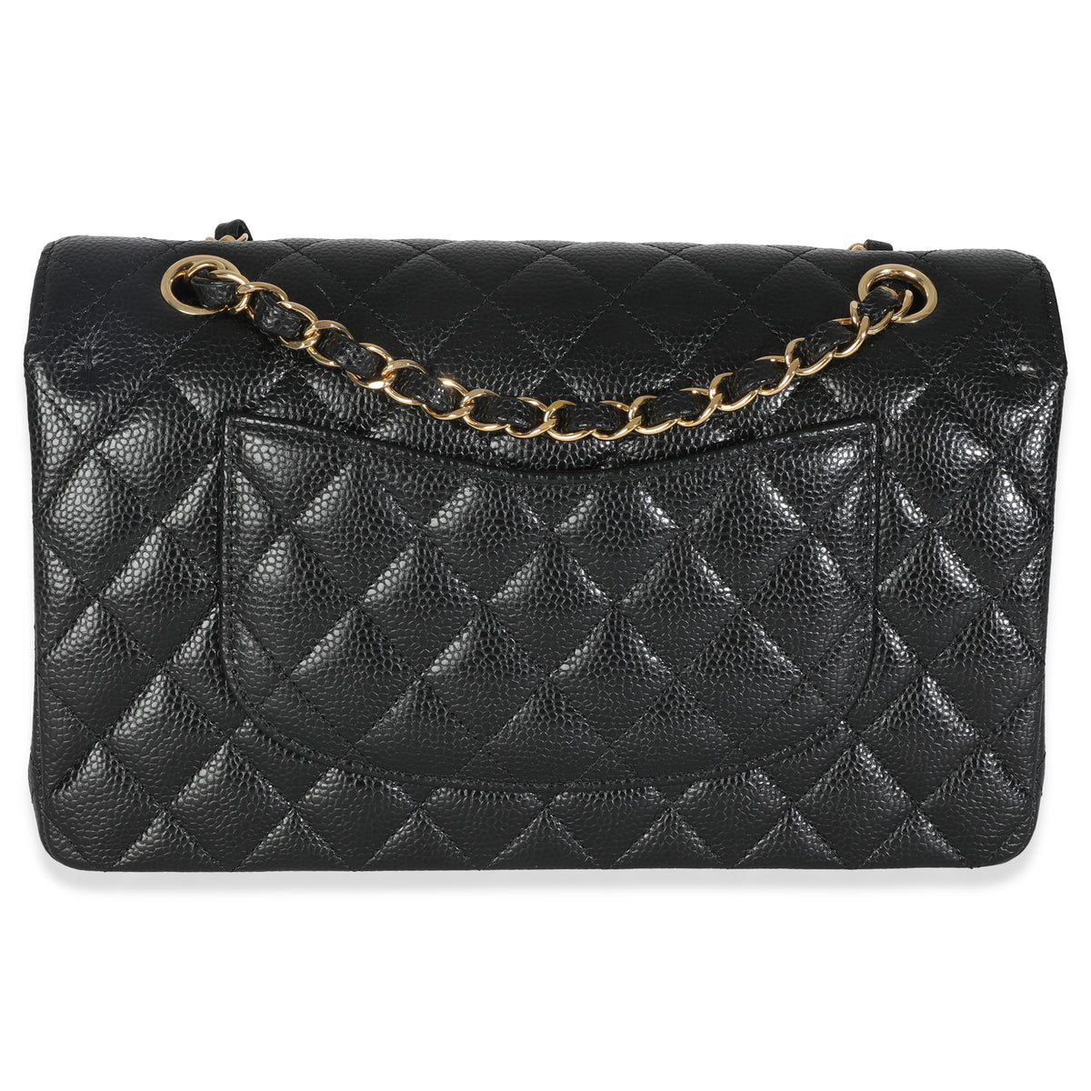 Black Quilted Caviar Medium Classic Double Flap Handbag