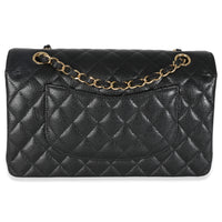 Black Quilted Caviar Medium Classic Double Flap Handbag