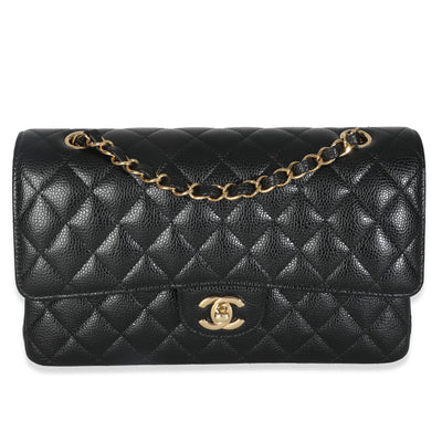 Black Quilted Caviar Medium Classic Double Flap Handbag