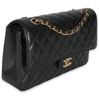 Black Quilted Caviar Medium Classic Double Flap Handbag