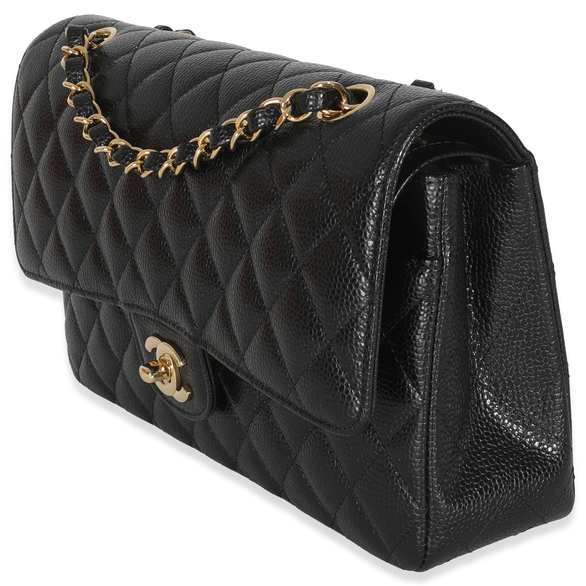 Black Quilted Caviar Medium Classic Double Flap Handbag