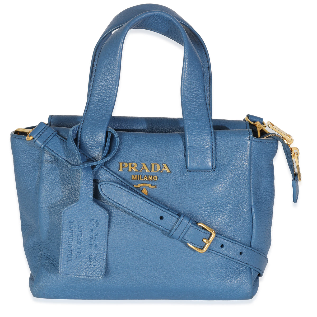 Blue Vitello Daino Top Handle Tote
