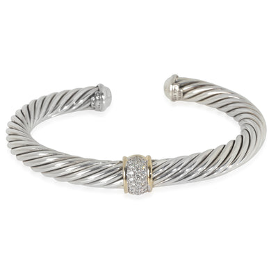 Yellow Gold & Sterling Silver Diamond Cabel Classic Station Bracele