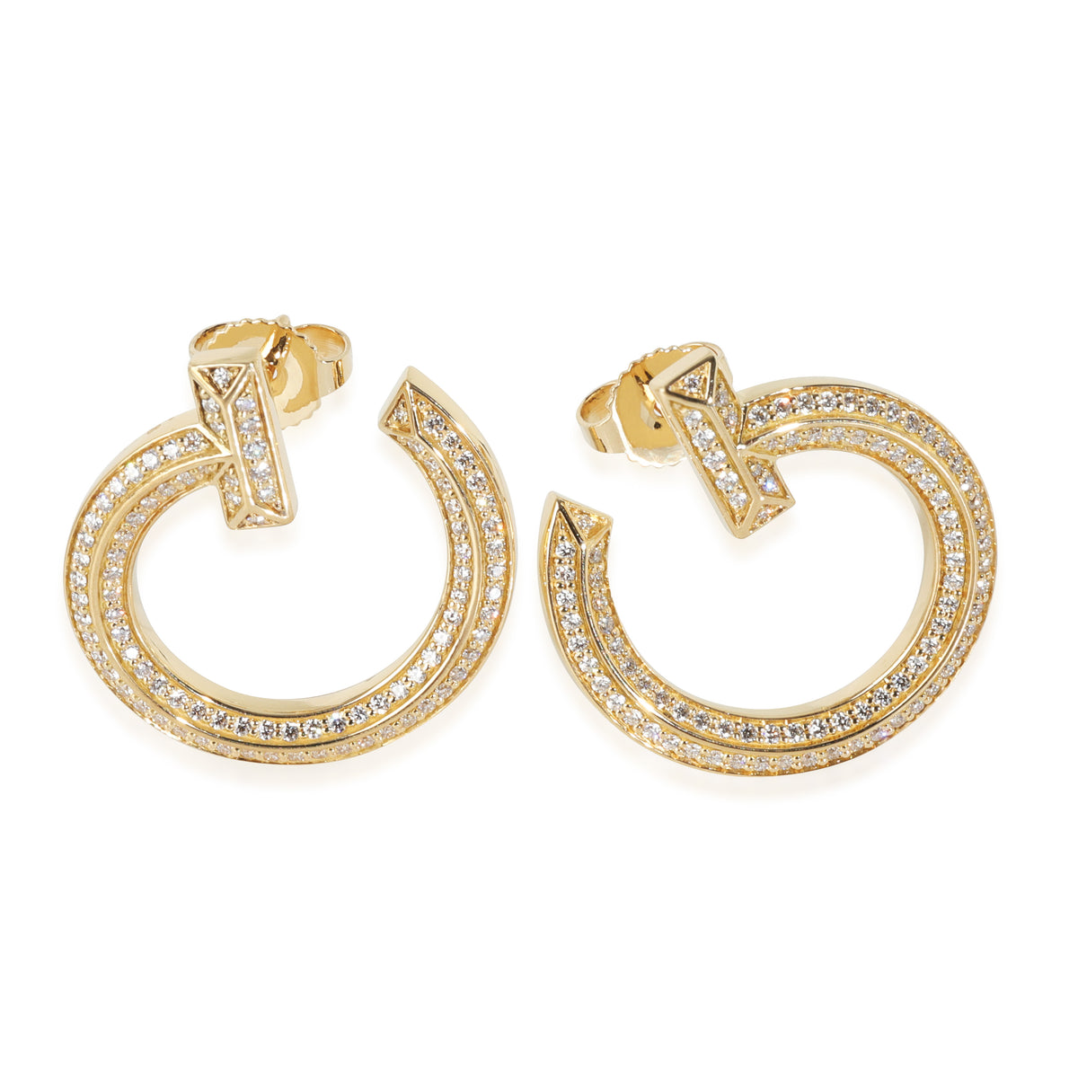 Tiffany & Co. Yellow Gold Diamond Tiffany T T1 Open Hoop Earrings fv