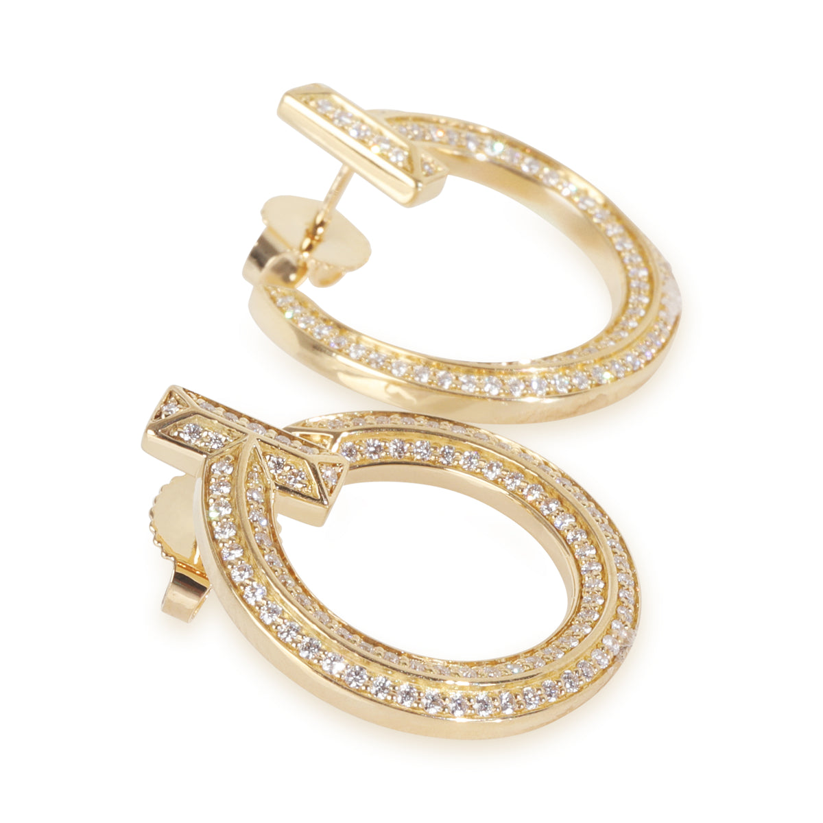 Tiffany & Co. Yellow Gold Diamond Tiffany T T1 Open Hoop Earrings bv