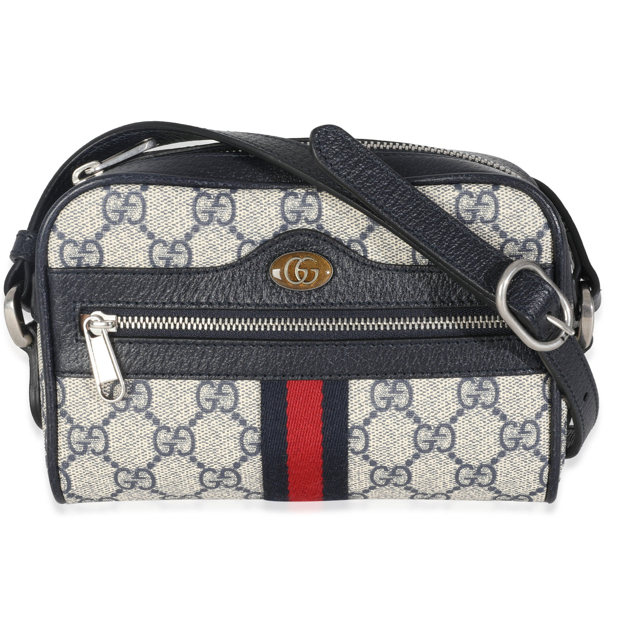 Navy GG Supreme Dollar Calfskin Web Mini Ophidia Shoulder Bag