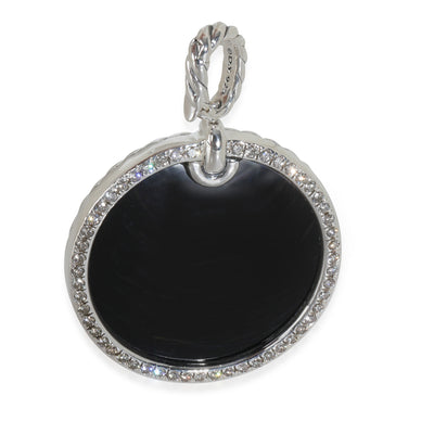 Sterling Silver Onyx and Diamond Elements Disc Pendant