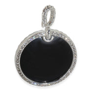 Sterling Silver Onyx and Diamond Elements Disc Pendant