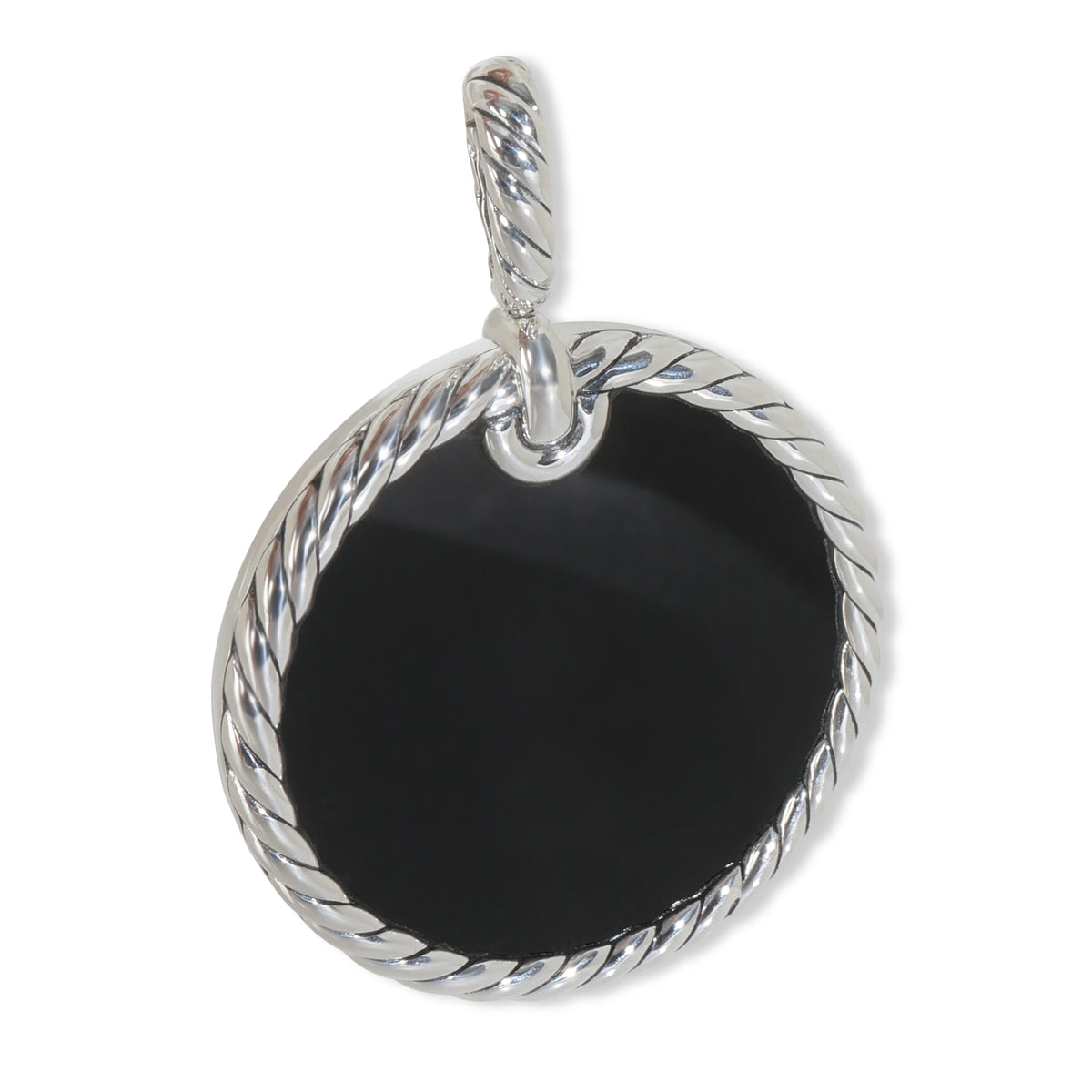 Sterling Silver Onyx and Diamond Elements Disc Pendant