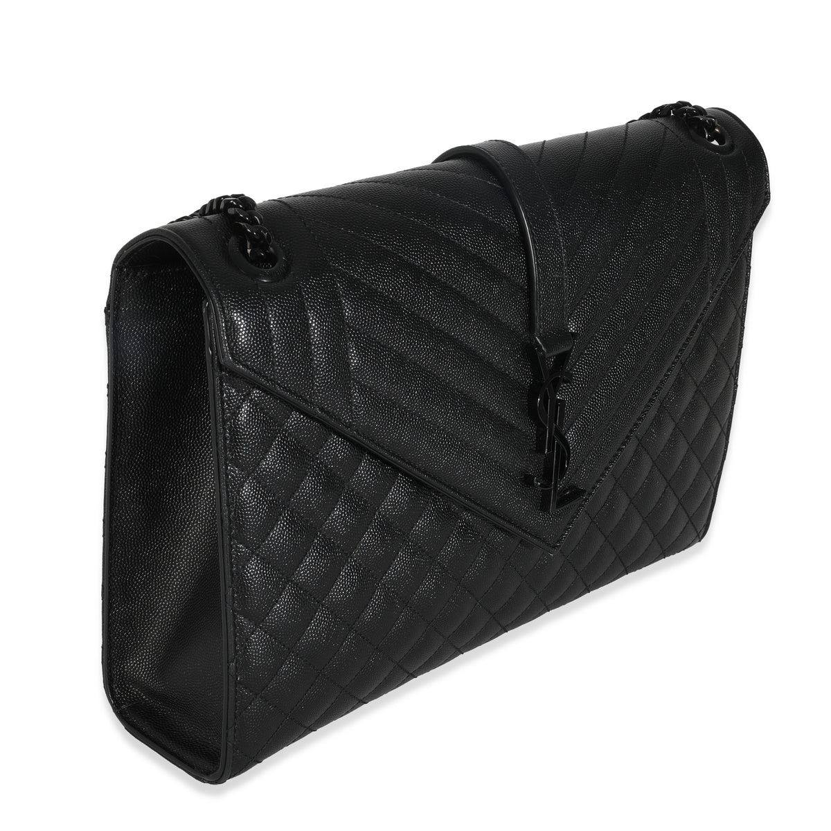 Black Grain De Poudre Monogram Quilted Large Envelope Satchel