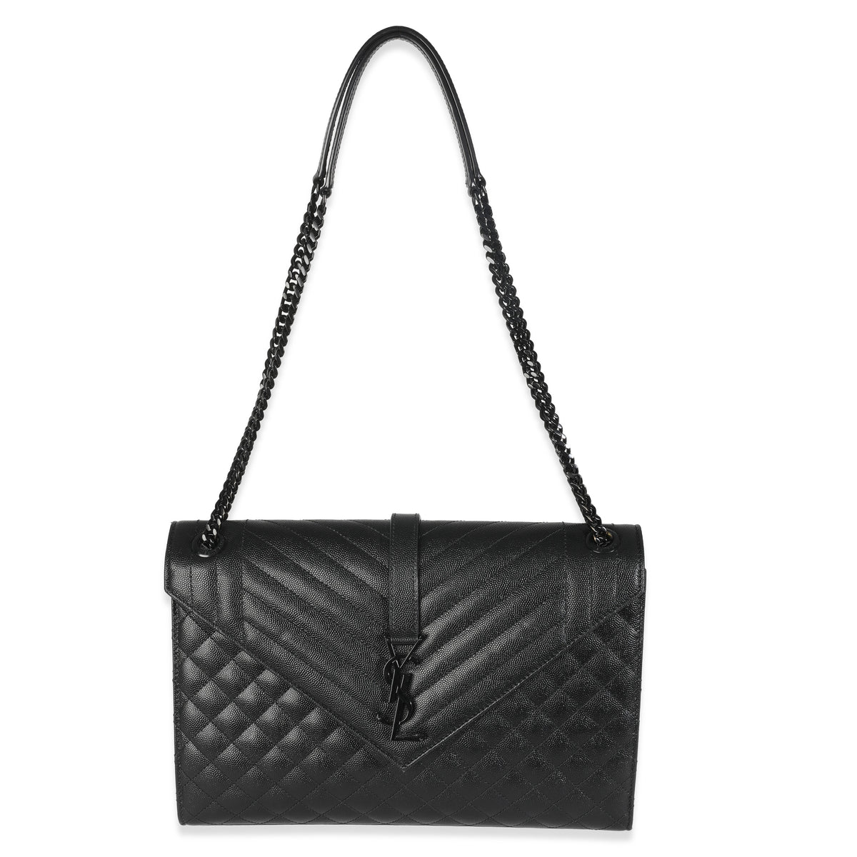 Black Grain De Poudre Monogram Quilted Large Envelope Satchel