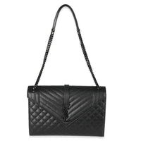 Black Grain De Poudre Monogram Quilted Large Envelope Satchel