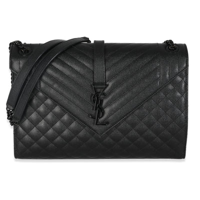 Black Grain De Poudre Monogram Quilted Large Envelope Satchel