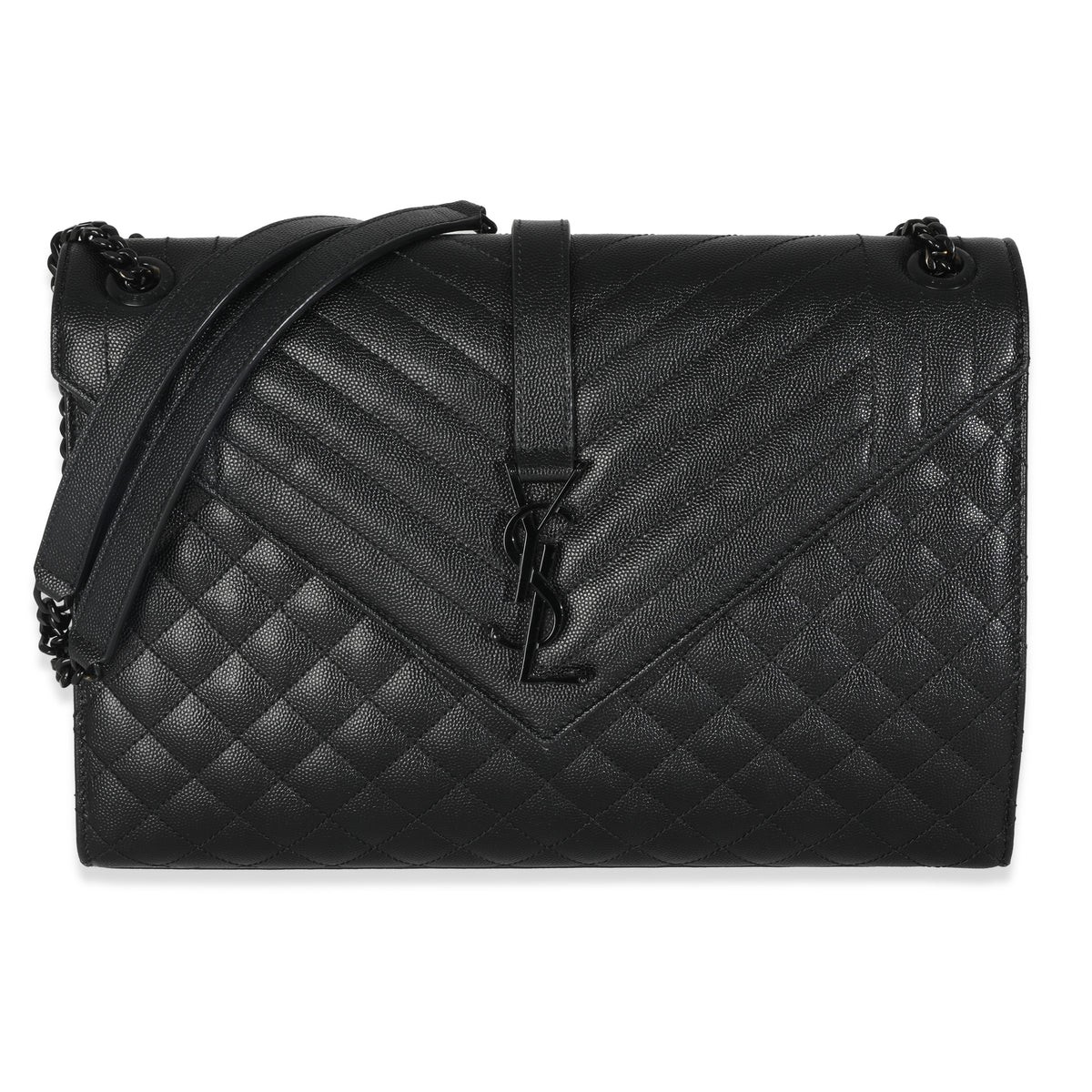 Black Grain De Poudre Monogram Quilted Large Envelope Satchel
