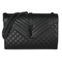 Black Grain De Poudre Monogram Quilted Large Envelope Satchel