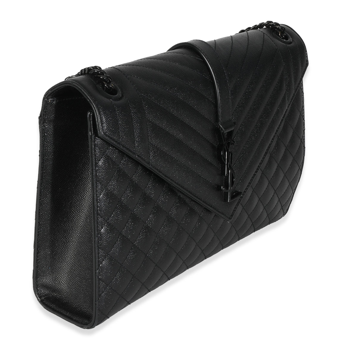 Black Grain De Poudre Monogram Quilted Large Envelope Satchel