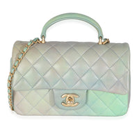 Blue Green Quilted Lambskin Ombre Mini Top Handle Rectangular Flap Bag