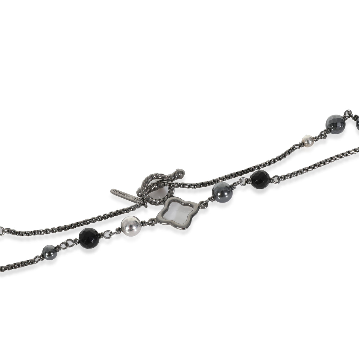Sterling Silver Onyx and Hematite Quatrefoil Necklace