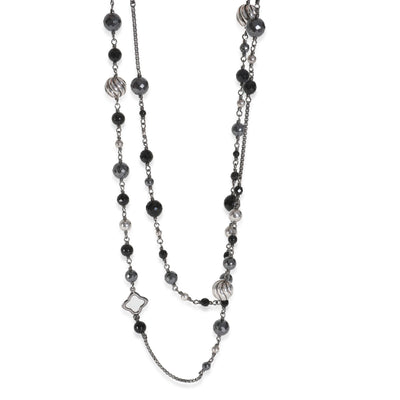 Sterling Silver Onyx and Hematite Quatrefoil Necklace