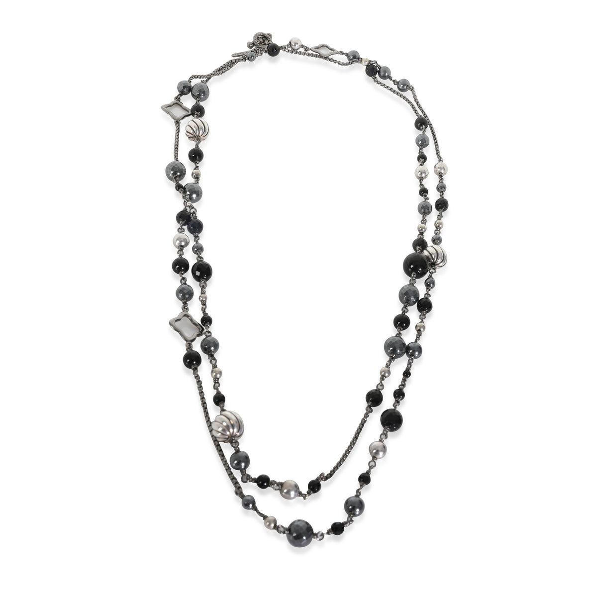 Sterling Silver Onyx and Hematite Quatrefoil Necklace