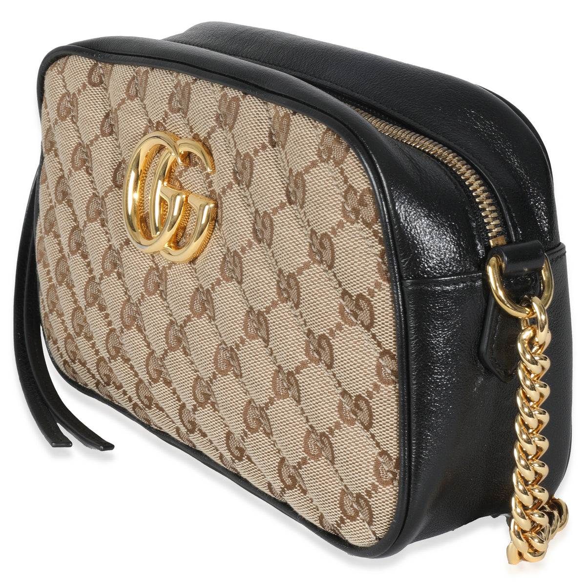 Black Beige Diagonal GG Marmont Camera Bag