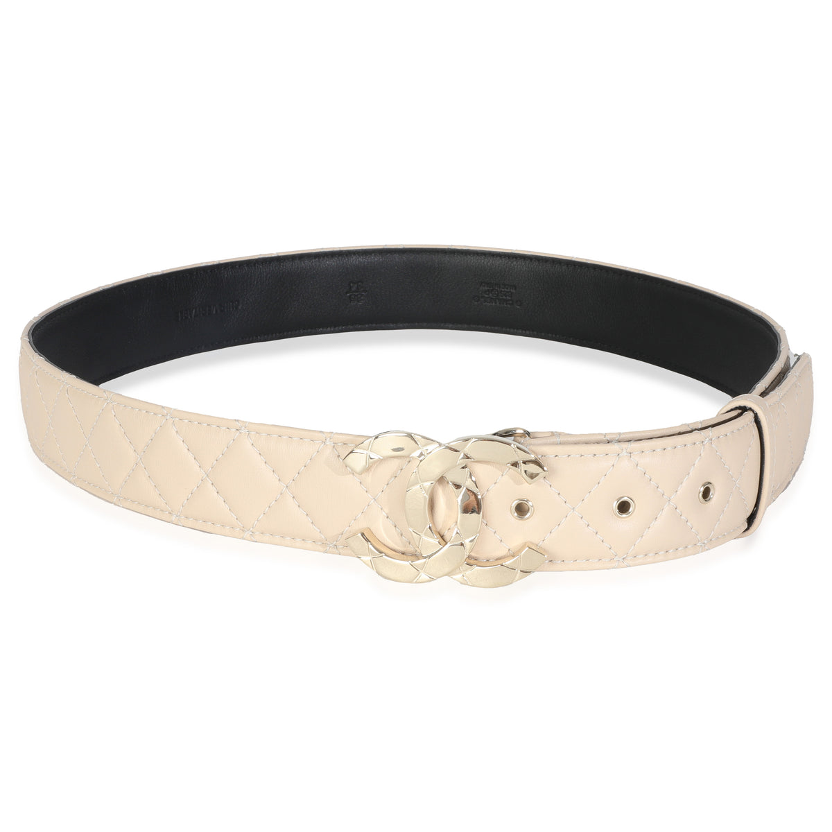 25P Beige Quilted Lambskin CC Buckle Belt 85/34