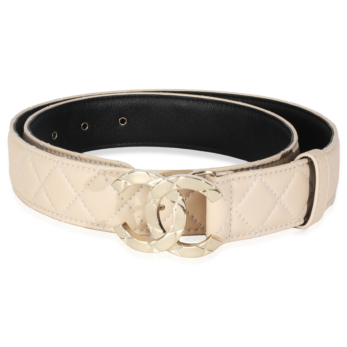 25P Beige Quilted Lambskin CC Buckle Belt 85/34