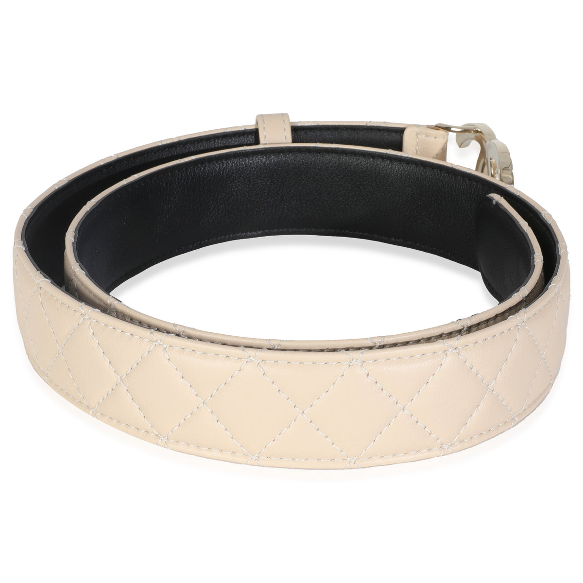 25P Beige Quilted Lambskin CC Buckle Belt 85/34