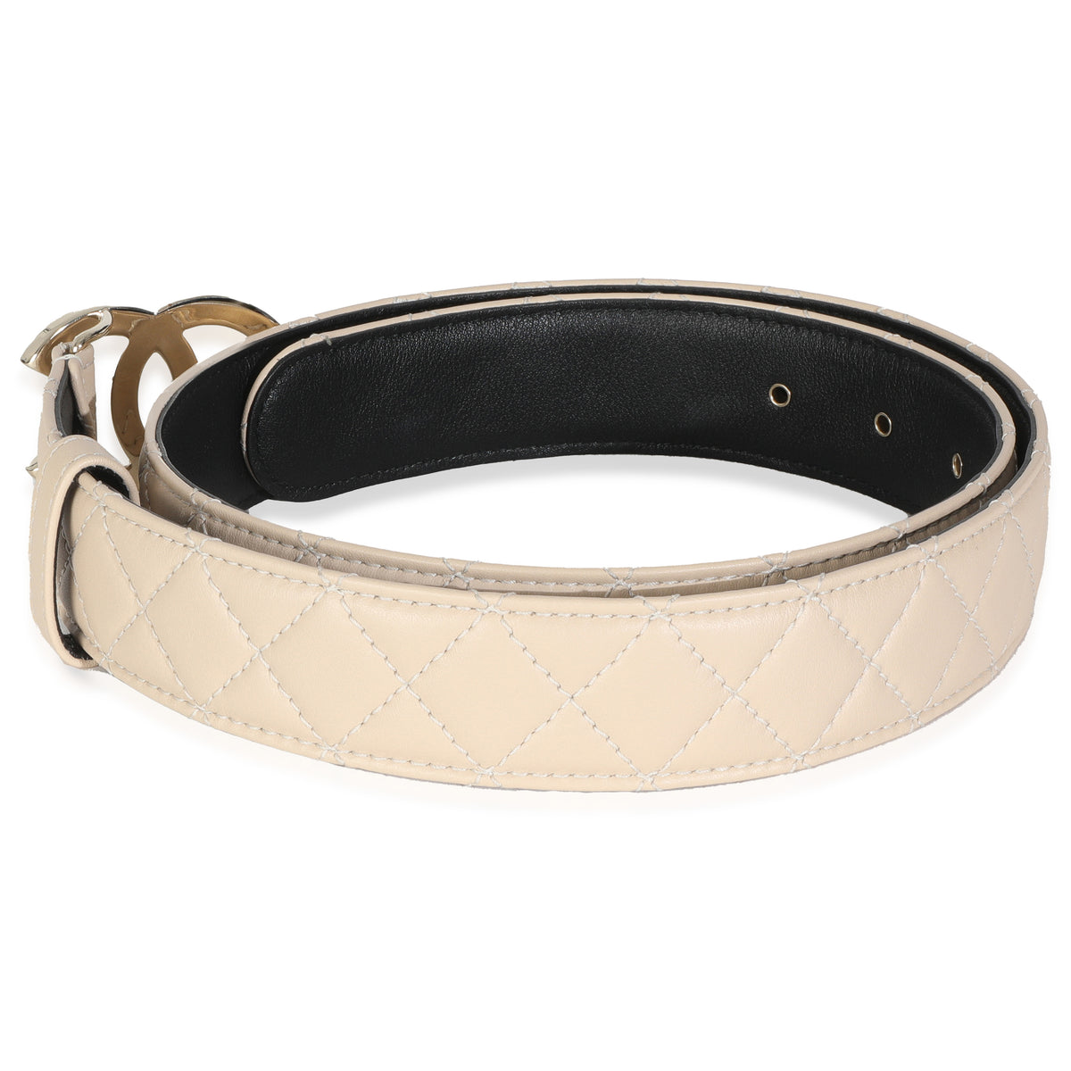 25P Beige Quilted Lambskin CC Buckle Belt 85/34