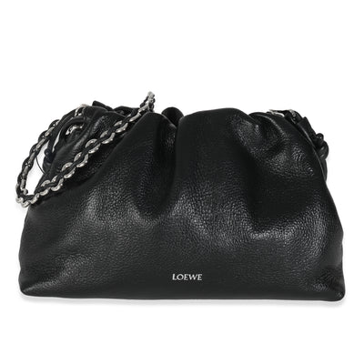 Black Leather Donut Chain Medium Flamenco Knot Clutch
