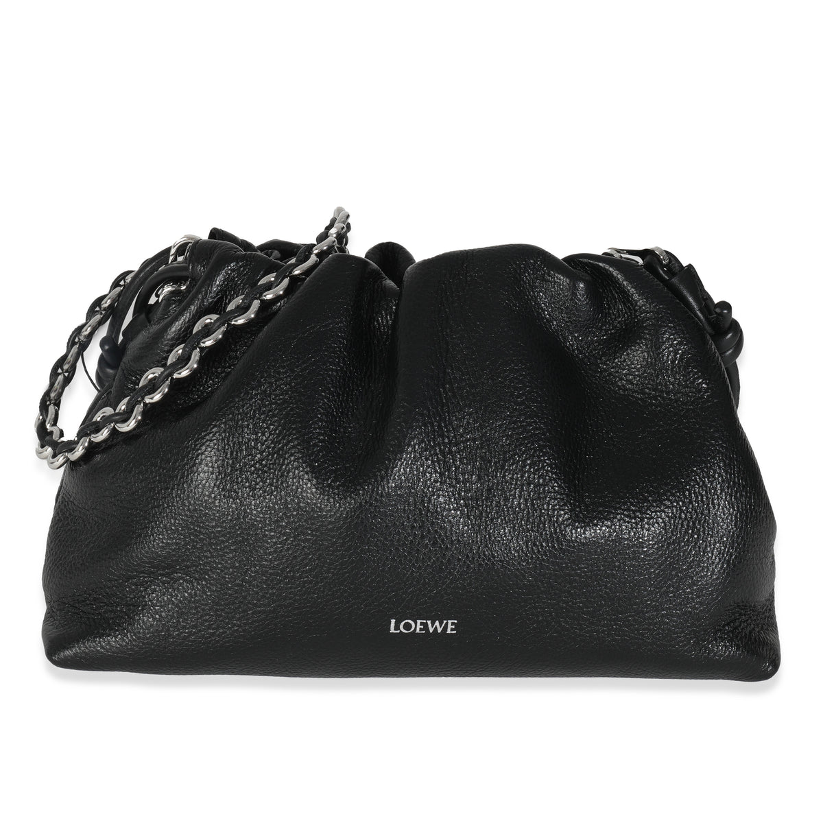 Black Leather Donut Chain Medium Flamenco Knot Clutch