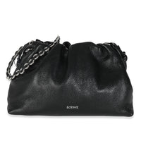 Black Leather Donut Chain Medium Flamenco Knot Clutch
