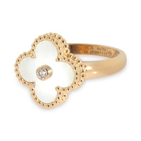 Yellow Gold Mother Of Pearl and Diamond Vintage Alhambra Ring